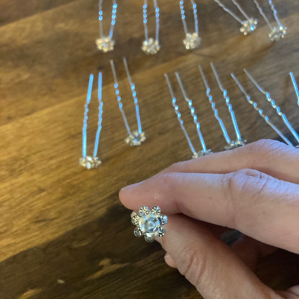 Bridal Hairpins-Silver & Crystal Flowers